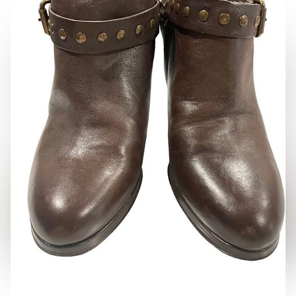 J. Crew Brown Leather Wooden Heeled Booties Size 8.5 Gorgeous EUC! - Picture 4 of 9